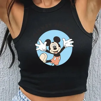 Kawaii Mickey Mouse Zábavné Retro Gotický Grunge Šaty Bez Rukávov Slim Ostrihané Tank Topy Harajuku Vintage Bavlnená Košieľka Vesty