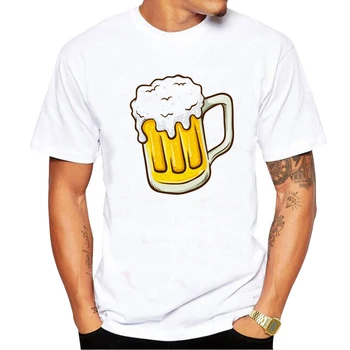 Pivo Tlač tlač Letné Tričko Mužov Topy Tee Novinka Mužov Krátky Rukáv Crewneck Tees Mens T-Shirts
