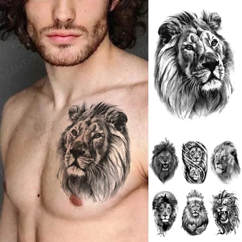 Nepremokavé Dočasné Tetovanie Nálepky Black tiger, lev realistické skice Tetovanie zviera zviera Body Art Rameno Falošné Tetovanie Muži Ženy