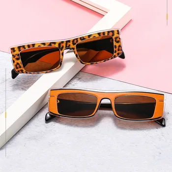 2022 Nový Malý Obdĺžnik slnečné Okuliare Ženy Značky Vintage Dizajnér Leopard Námestie Ploché Slnečné Okuliare Odtiene Žena UV400 E205