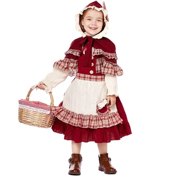 Dievča Little Red Riding Hood Kostým Krásnej Lolita Prairie Cosplay, Karneval, Halloween Party Šaty Pastoračnej Farmy Kostým Slúžky