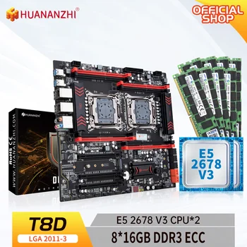 HUANANZHI T8D LGA 2011-3 základná Doska Intel Dual s procesorom Intel XEON E5 2678 V3*2 s 8*16 G DDR3 RECC pamäť combo kit set NVME NGFF