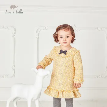 DB14476 dave bella jeseň baby girl je roztomilý luk zavesené šaty deti fashion party šaty deti detská lolita oblečenie