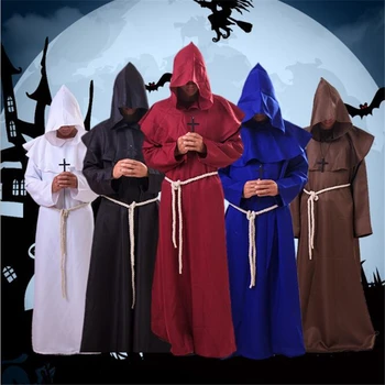 Ataullah Halloween Mních Wicca Plášť Plášť Pre Mužov a Ženy, Larp Čarodejnice Kostým Karneval Party Ghost Upír Cosplay Šaty DW002