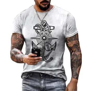 Pánske Letné Hot Štýl 3D Vytlačené Kompas T-Shirt Hip-Hop Štýl T-Shirt Kríž Štýl O-Krku Krátky Rukáv Mužov Oblečenie