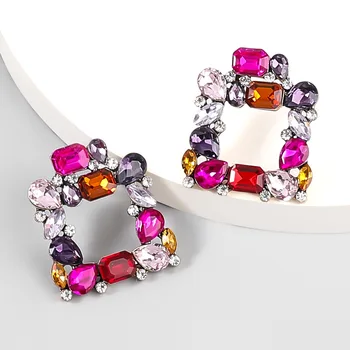 Moderné ženy náušnice námestie geometrické veľké drahokamu stud náušnice pre ženy & dievčatá lesklé multicolor crystal strany šperky