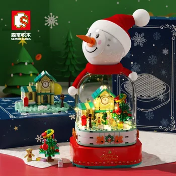Sembo 601162 Vianočné Série Snehuliak Dom Rotujúce Music Box Montáž Malé Častice Stavebné Bloky Dievčatá Dovolenku Dary