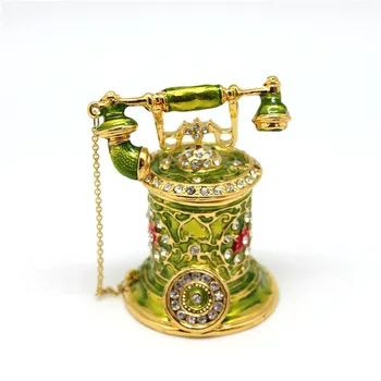Lakované Kovové Telefónne Trinket Poľa Ručne Maľované Krištáľ Dekoratívny Závesné Šperky Krúžok Držiak Úložný Box