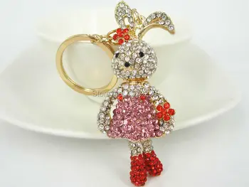 Králik Červené Auto Krásne Keyring Módne Šperky Ženy Taška Krúžky Crystal Drahokamu Kúzlo Prívesok prívesok na Darček moda 2015