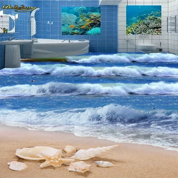 beibehang Vlastné foto tapety, podlahy, maľovanie na podlahe pripevnené na pláž, pláž hviezdice kúpeľňa 3D poschodí troch-dimenzionální