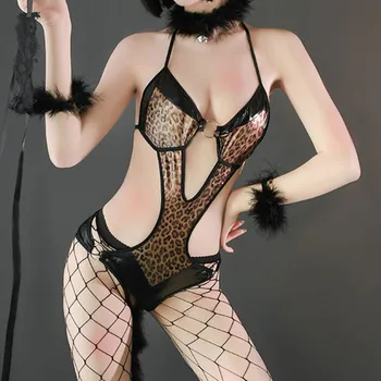 Zábava Bielizeň Telo Femme Sexy Trojuholník pohár Pokušenie Otroctva Pás Slim Leopard A Cat Girl Úlohu Hrať Jednotný Súbor 2021 Nové X3B