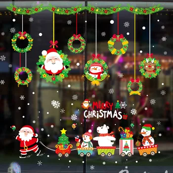 Santa Claus Snowflake Vlak Stenu, Nálepky Sklo Windows Obtlačky Veselé Vianoce Domov, Dekorácie, Nálepky Nový Rok Tapety
