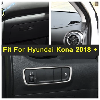 Black Kartáčovaný Interiéru Predné Svetlá Prepnúť Tlačidlo Dekorácie Kryt Výbava Nehrdzavejúca Oceľ Príslušenstvo Pre Hyundai Kona 2018 - 2022