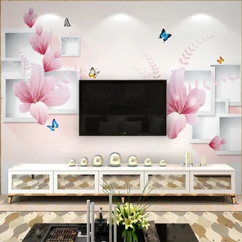 Vlastné Foto 3D Butterfly Kvety, Biely Rám Tapety pre Obývacia Izba Gauč TV Pozadí Steny Dekor Nepremokavé Veľká nástenná maľba