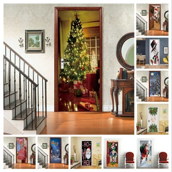 Vianočné Dvere, Dekorácie, Nálepky Santa Claus samolepiace Odstrániteľné Tapety Strom Snowflake Deurstickers Spálňa Domov nástenná maľba