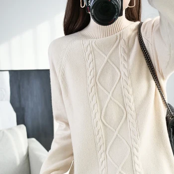Cashmere sveter ženy turtleneck sveter čisté farebné pletené turtleneck pulóver 100% čistá vlna voľné veľké veľkosti sveter ženy