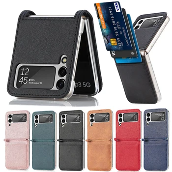 Pre Samsung Z Flip 3 Telefón Prípade PU Kožené Karty Vrecku Non-SlipFlip chrániť Prípade Pre Skladanie telefón liči vzor Dizajn