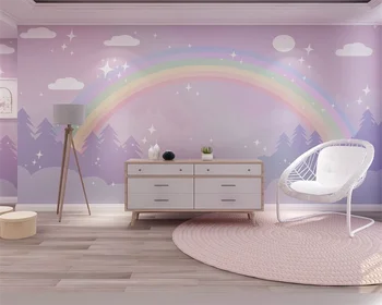 Beibehang abstraktných de parede Vlastné Cartoon detskej Izby Fialová Mraky Rainbow Dievča Spálňa Princezná Izba Tapety Pozadia
