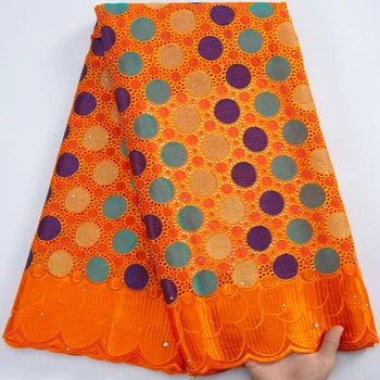 Orange Bavlnená Tkanina 2023 Vysokej Kvality Nigérijský Čipky Textílie Pre Ženy Šaty Afriky Swiss Voile Čipky Textílie S Kamene Y3157