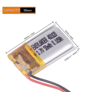401020 3,7 V 50mAh Polymer Li-ion Batéria Pre Hry Hráč mouse recorder reproduktorov mp3, mp4 bluetooth fotografia headset 041020