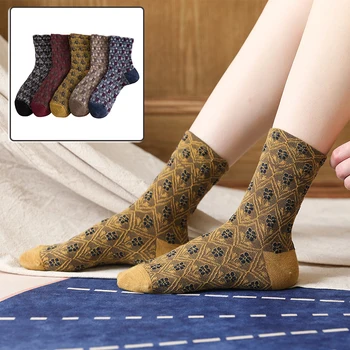 5 Pár Bavlnené Ponožky dámske Zimné Teplé Ponožky Poschodí Ponožky Vintage Štýl NYZ Shop