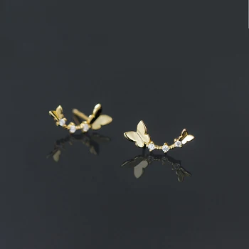 MloveAcc 925 Sterling Silver Girl Ucho Stud Krásne Dva Lietajúci Motýľ Náušnice pre Ženy Jemné Doplnky, Šperky, Štýlové