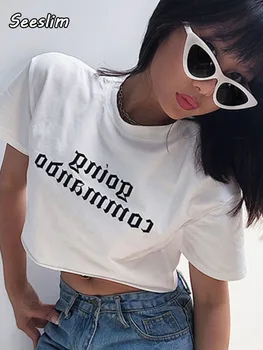 Seeslim Streetwear, T Košele Pre Ženy 2022 Harajuku Krátke Sleeve Tee Tričko Femme List Hip Pop Camiseta Plodín Top Mujer Lete