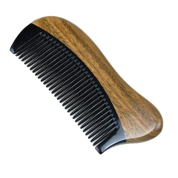 Prírodné Zelené Santalového dreva Vlasy Prečesať - Žiadne Statické Drevené Jemné Zub Black Buffalo Horn Špirálou (Zelená santalového dreva)