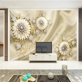 Foto Tapety 3D Európskeho Súdu pre Štýl Zlaté Šperky Kvety nástenné Maľby Obývacia Izba Gauč Pozadí Steny Papier Pre Steny 3D Fresco