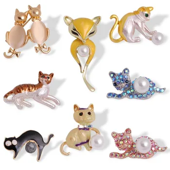 Kreslených Mačka Brošňa Pin Módne Jewelri Brošňa Pre Ženy Roztomilý Zvierat Kolíky Pearl Smalt Odznaky Dámy Šátek Pracky Strany Dary