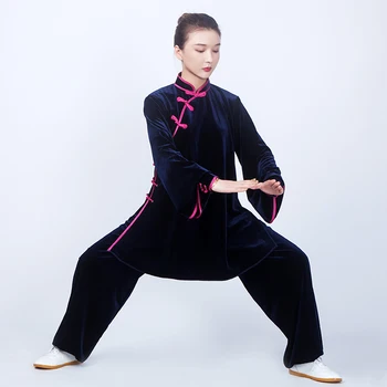 Ženy Velúrové Orientálna Vintage Tai Chi Vyhovovali Kung Fu Wushu Bojové Umenie Jednotné Čínsky Štýl, Bunda, Nohavice Ranné Cvičenie Kostým