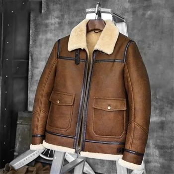 B6 Ovčej Outwear Mužov Letec Jacket Mens Shearling Kabát Pilot Bunda Mens Kožušinový Kabát