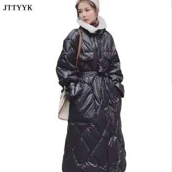 Nadrozmerná Hrubé Zimné Puffer Bunda Ženy Vetrovka Kórejský Módne Klope Teplé Outwear X-Dlho Nadol Bavlna Vatovaný Kabát Žena 2021