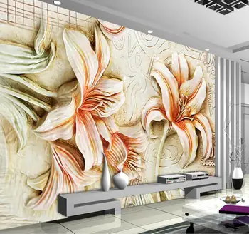 Beibehang Vlastnú tapetu lily plastický nástenná maľba TV steny 3d obývacia izba, spálňa nástenná maľba domáce dekorácie, nástenné maľby, 3d tapety foto