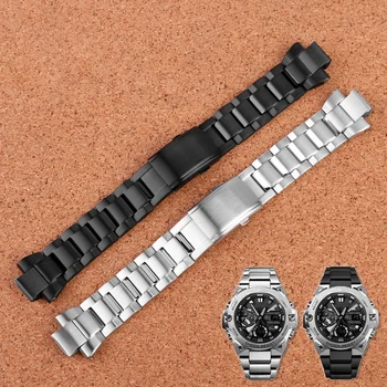 Vypuklé úst Pevnej ocele watchband pre Casio ocele srdce GST-B400 série upravené watchband príslušenstvo nahradiť 14 mm náramok