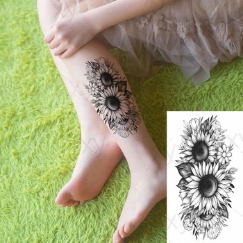 Slnečnice-Chryzantéma Dočasné Tetovanie Nálepky Nepremokavé Sivá Ženy, Dievčatá Strane Rameno Rameno Hrudníka Späť Body Art