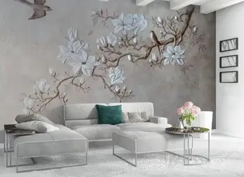 Vlastné Tapetu 3d Troch-dimenzionální úľavu Magnolia Kvety TV 3D Pozadie Tapetu nástennú maľbu, Tapety, pre obývacia izba