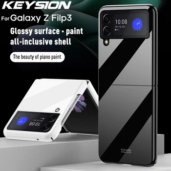 KEYSION Luxusné Klavírny Lak Telefón puzdro pre Samsung Z Filp 3 5G Pevného PC Ochranné Shockproof Telefón Kryt pre Galaxy Z Filp 3 5G