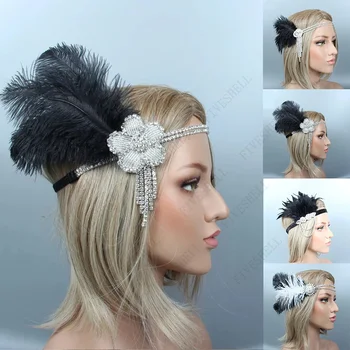 Doplnky do vlasov Pre Ženy 1920 Cosplay pokrývku hlavy Drahokamu Sequin Vintage Strany Headpiece Korálkové Krídlovky Pierko do Vlasov hlavový most