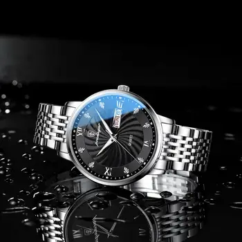Štýlový Kalendár Ultra Tenké Svetielka v Tme Business Hodinky Náramkové hodinky z Nerezovej Ocele, Quartz Hodinky Módne Doplnky