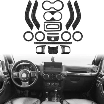 (Carbon Fiber 18Pcs) Auto Dekorácie Volant & stredovej Konzoly odvzdušňovací Výbava pre Jeep Wrangler JK JKU 2011-18