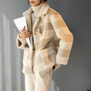2020 zimné nové klope baránok vlny kabát kórejských žien horn pracky baránok vlna čalúnená bunda