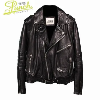 Kožené Originálne 2021 Jar Ženy Oblečenie z Ovčej Kabát Žena Motocykel Biker Jacket Vintage Slim Fit 17-79 KJ5569