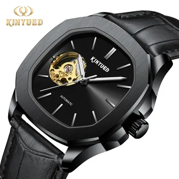 KINYUED nové tourbillon duté z dolnej módne reálne pás svetla plne automatické mužov stroj luxusné hodinky pánske hodinky