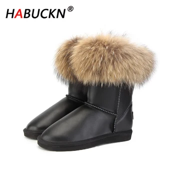 HABUCKN Ženy prírodné reálne fox snehu kožušiny topánky móda, topánky ženy kvalitné, originálne kožené Nepremokavé Topánky veľkosť