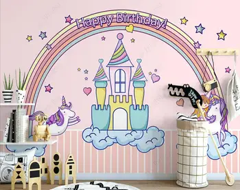 3d foto Tapety vlastné nástenná maľba Hradu Dúha Unicorn detská Izba domáce dekorácie, tapety na steny 3d detská izba