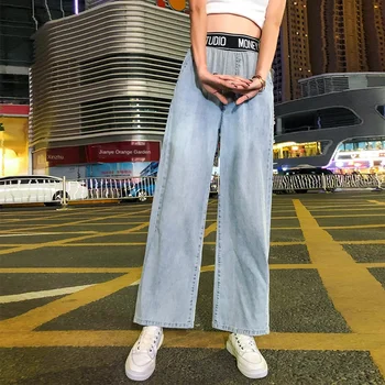 Žena Džínsy S Vysokým Pásom Oblečenie Širokú Nohu, Džínsové Oblečenie Svetlo Modrá Streetwear Vintage Kvality 2020 Módne Rovné Nohavice