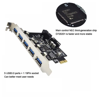 PCI-E na USB 3.0 7-Port Rozširujúca Karta PCI Express USB Pridať na Kartu Vnútorného USB3.0 Hub Converter pre Stolné PC Hosť