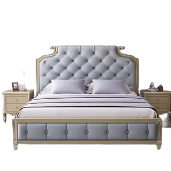 moderné masívneho dreva posteľ 2 osoby kožené rozkladací gauč posteľ francúzskeho spálne nábytok moderný js01