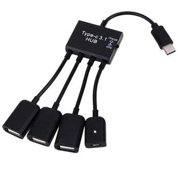 Typ-C Micro-USB Rozbočovač USB 3.1 4-Port Powered OTG Hub